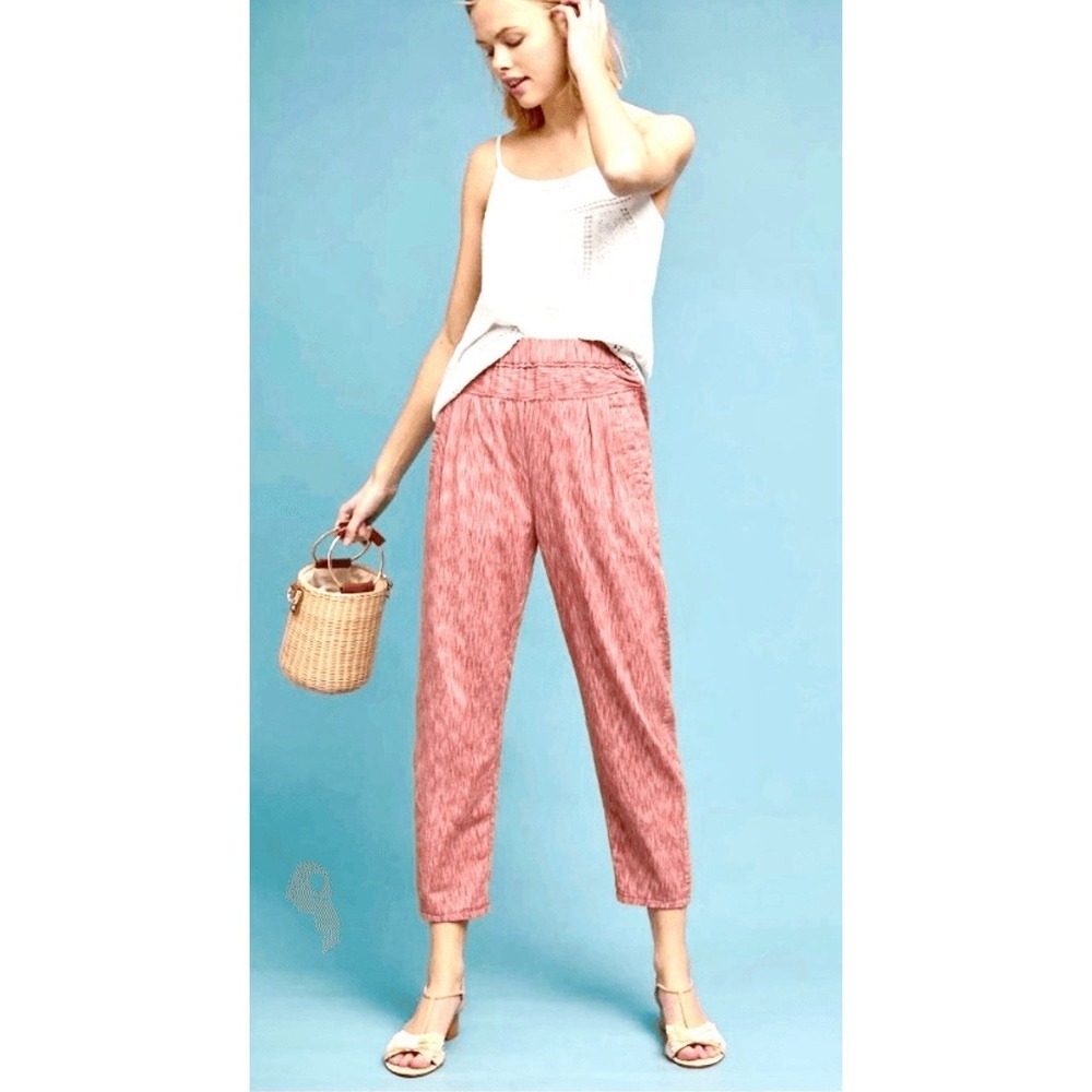 Anthropologie Longshore 100% Linen High Rise Pull On Crop Pants Size Medium